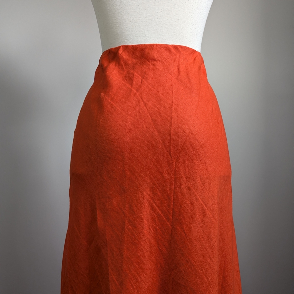 Orange 100% Linen Asymmetrical Maxi Skirt Summer Spring Resort Lightweight - Picture 5 of 13